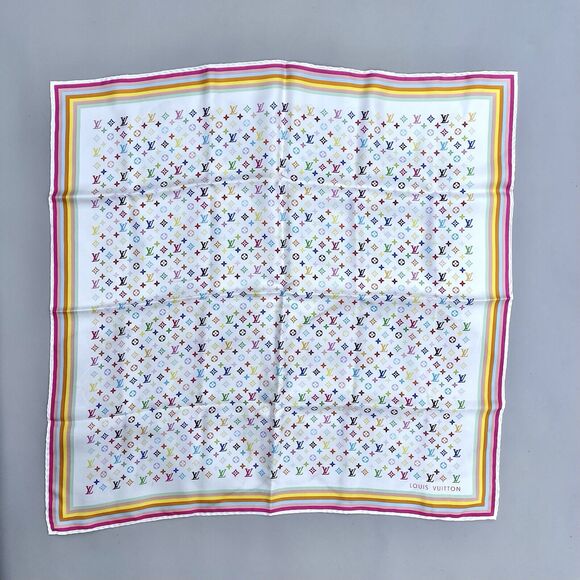Authentic Louis Vuitton Takashi Murakami Scarf 100% Silk 27”x27” Made In Italy - Picture 1 of 6